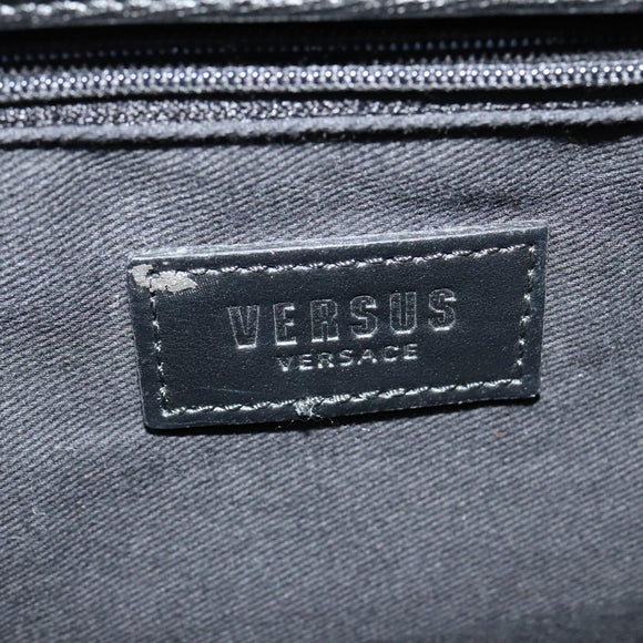 VERSACE Hand Bag Leather Black Silver Auth am8883