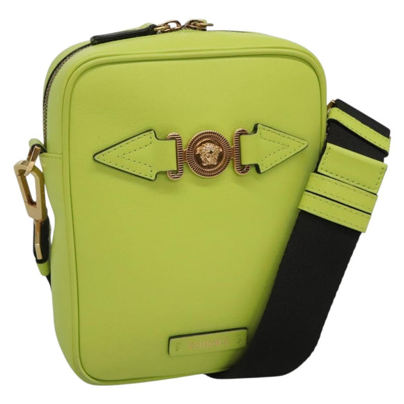 VERSACE Shoulder Bag Leather LIme Green Gold Auth am8884
