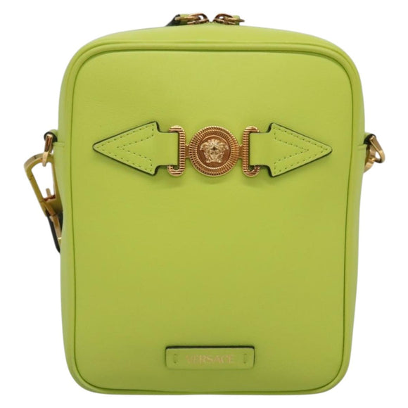 VERSACE Shoulder Bag Leather LIme Green Gold Auth am8884