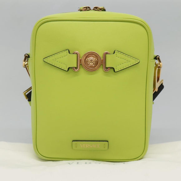 VERSACE Shoulder Bag Leather LIme Green Gold Auth am8884