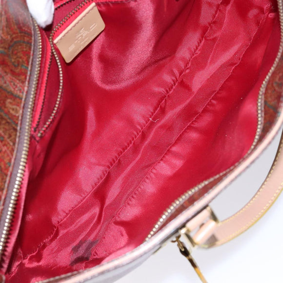 ETRO Paisley Tote Bag PVC Brown Gold Auth am8891