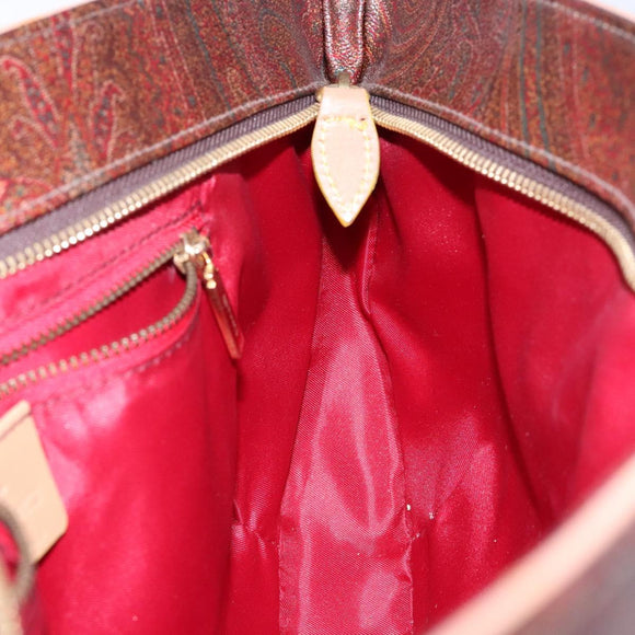 ETRO Paisley Tote Bag PVC Brown Gold Auth am8891