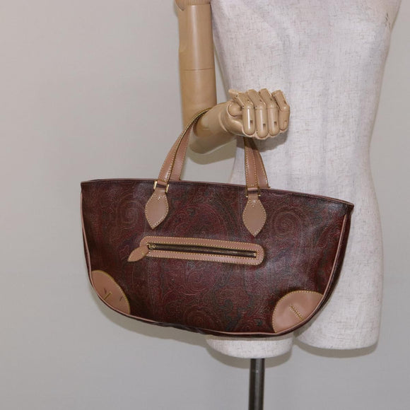 ETRO Paisley Tote Bag PVC Brown Gold Auth am8891