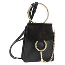 Chloe Fay Shoulder Bag Suede Leather Black Gold Auth am8892V-1