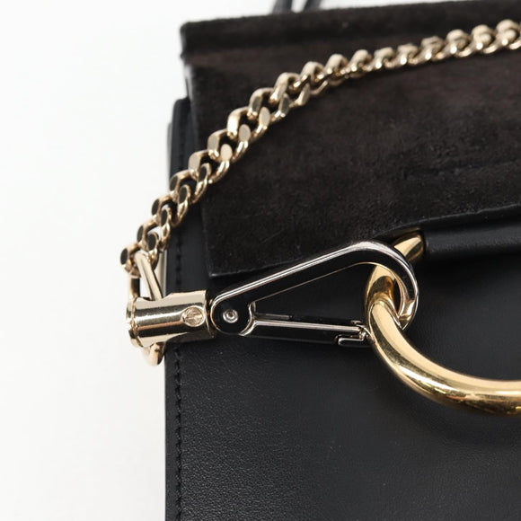 Chloe Fay Shoulder Bag Suede Leather Black Gold Auth am8892V