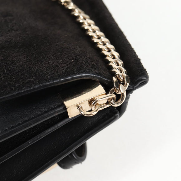 Chloe Fay Shoulder Bag Suede Leather Black Gold Auth am8892V