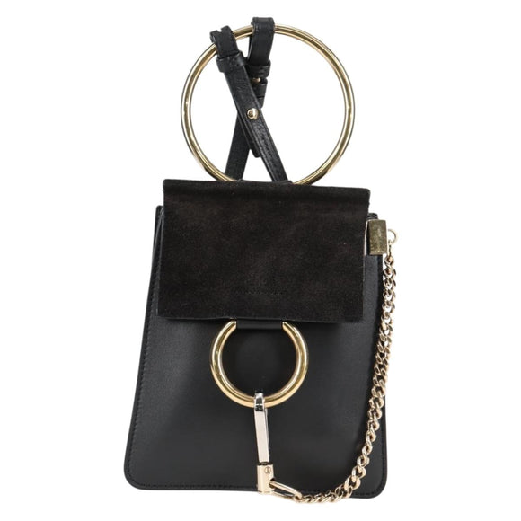 Chloe Fay Shoulder Bag Suede Leather Black Gold Auth am8892V