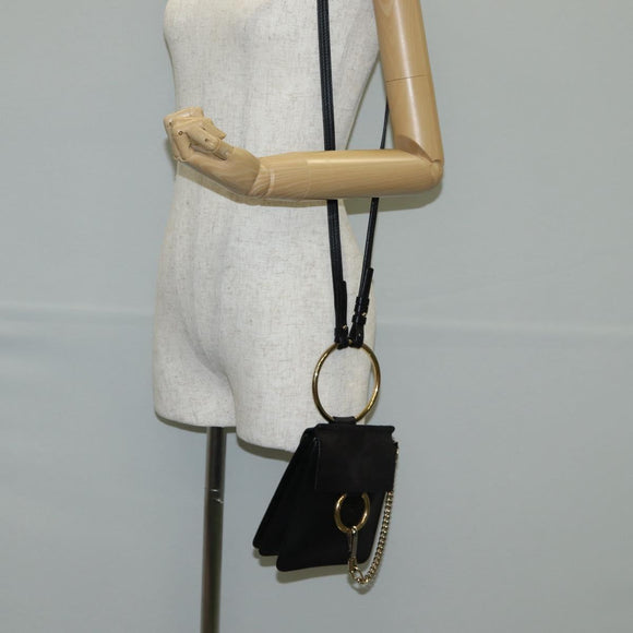 Chloe Fay Shoulder Bag Suede Leather Black Gold Auth am8892V