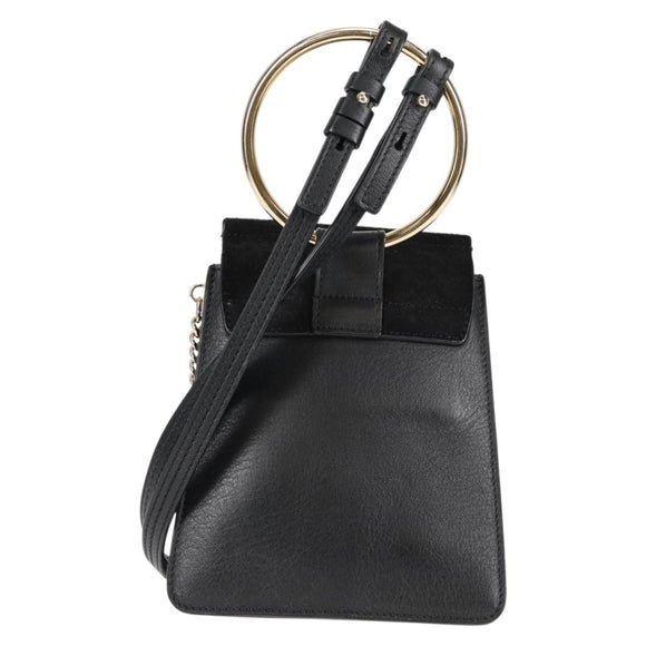 Chloe Fay Shoulder Bag Suede Leather Black Gold Auth am8892V