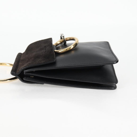 Chloe Fay Shoulder Bag Suede Leather Black Gold Auth am8892V