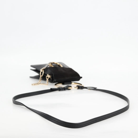 Chloe Fay Shoulder Bag Suede Leather Black Gold Auth am8892V