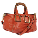 Chloe Etel Hand Bag Leather 2way Orange Gold Auth am8897-1