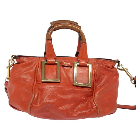 Chloe Etel Hand Bag Leather 2way Orange Gold Auth am8897