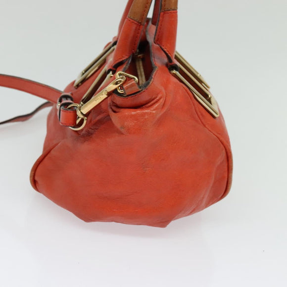 Chloe Etel Hand Bag Leather 2way Orange Gold Auth am8897