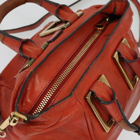 Chloe Etel Hand Bag Leather 2way Orange Gold Auth am8897