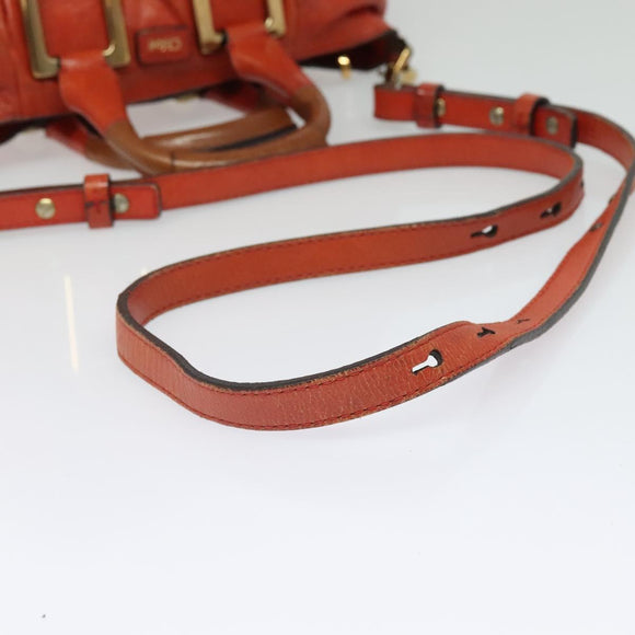 Chloe Etel Hand Bag Leather 2way Orange Gold Auth am8897