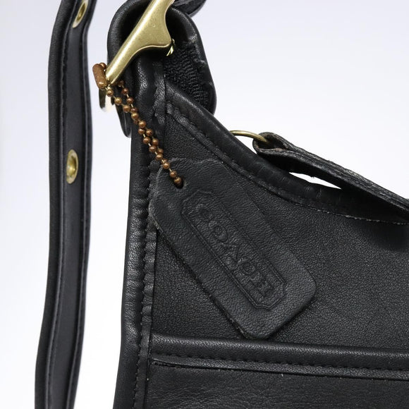 Coach Shoulder Bag Leather Black Gold Auth am8902