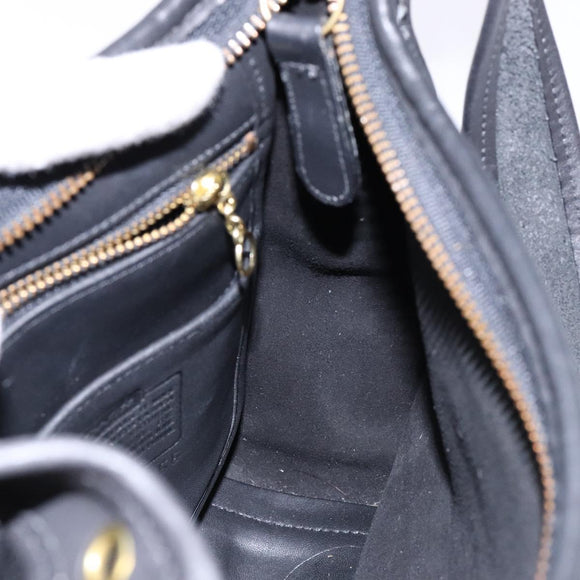 Coach Shoulder Bag Leather Black Gold Auth am8902