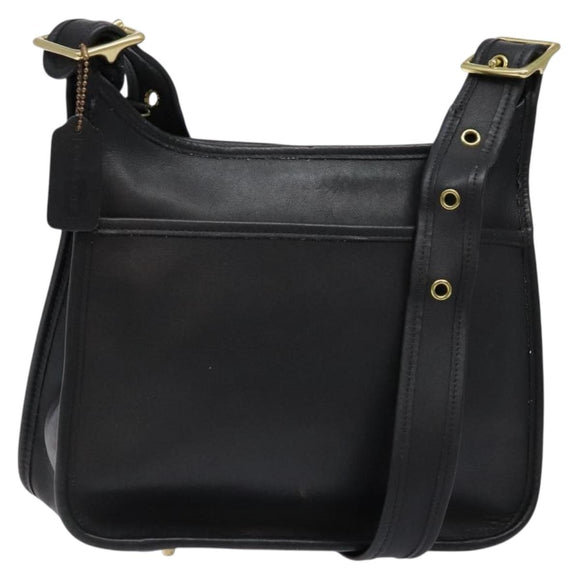 Coach Shoulder Bag Leather Black Gold Auth am8902