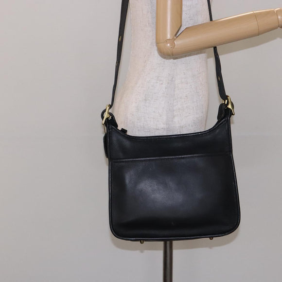 Coach Shoulder Bag Leather Black Gold Auth am8902