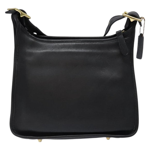 Coach Shoulder Bag Leather Black Gold Auth am8902