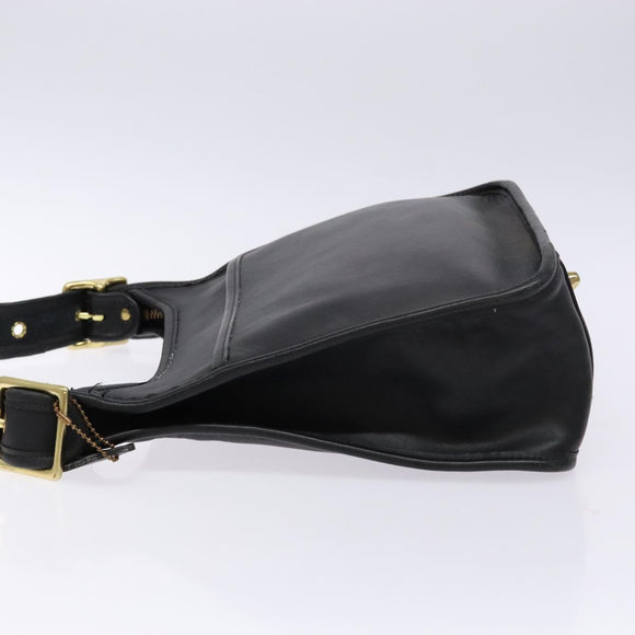 Coach Shoulder Bag Leather Black Gold Auth am8902