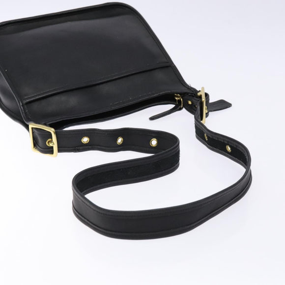 Coach Shoulder Bag Leather Black Gold Auth am8902