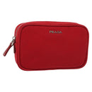 PRADA Pouch Canvas Red Silver Auth am8913-1