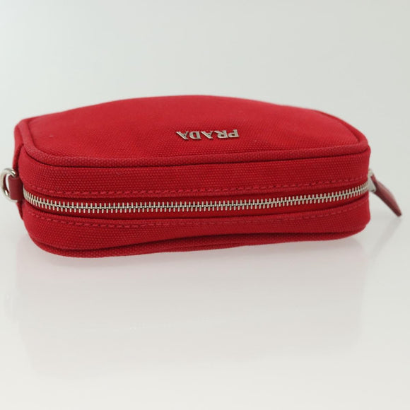 PRADA Pouch Canvas Red Silver Auth am8913