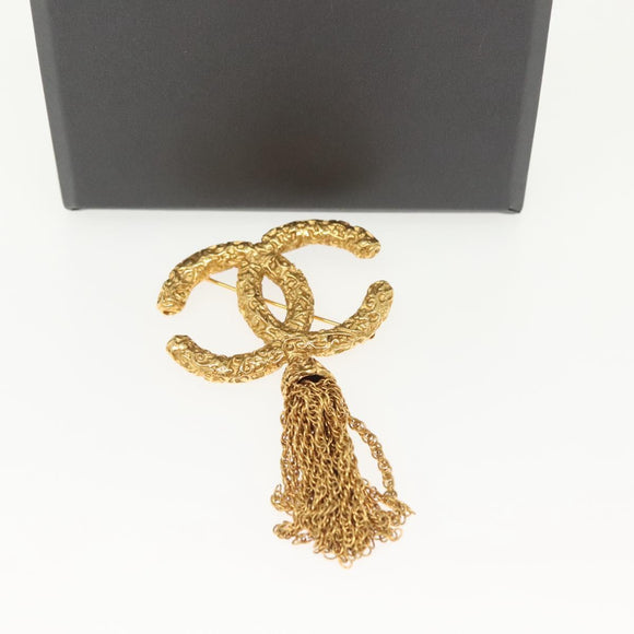 CHANEL COCO Mark Lava Fringe Brooch metal Gold CC Auth am8932V
