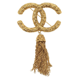 CHANEL COCO Mark Lava Fringe Brooch metal Gold CC Auth am8932V - 0