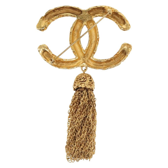 CHANEL COCO Mark Lava Fringe Brooch metal Gold CC Auth am8932V