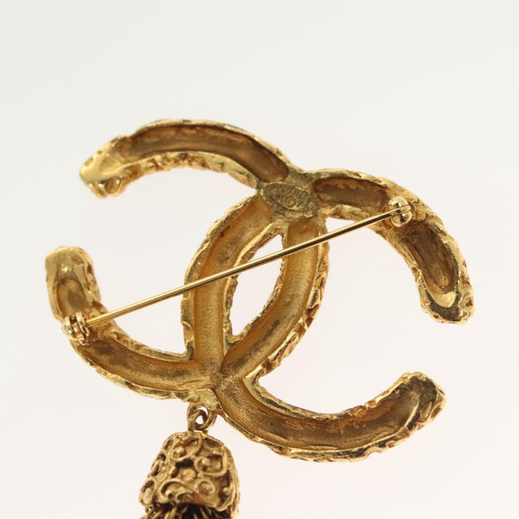CHANEL COCO Mark Lava Fringe Brooch metal Gold CC Auth am8932V