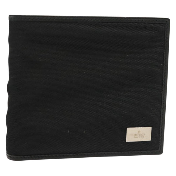 GUCCI Bifold Wallet Nylon Leather Black Silver Auth am8934