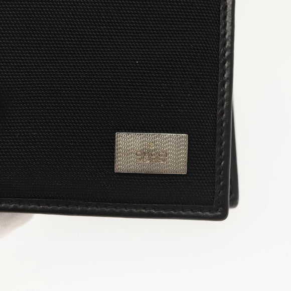 GUCCI Bifold Wallet Nylon Leather Black Silver Auth am8934
