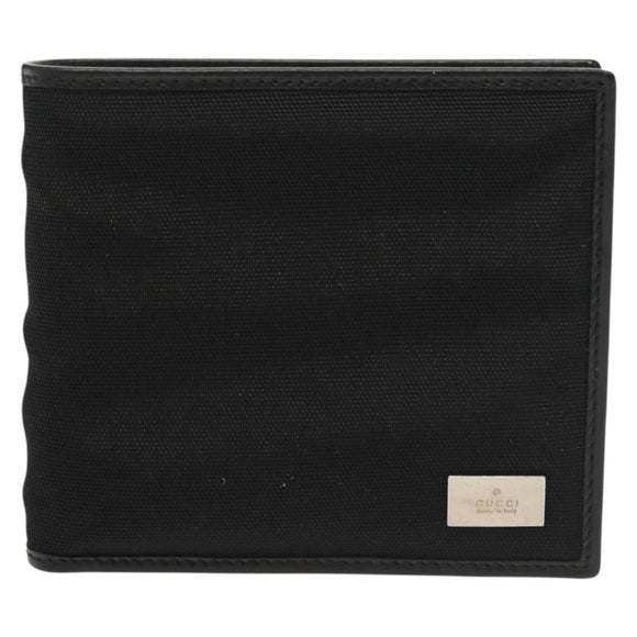 GUCCI Bifold Wallet Nylon Leather Black Silver Auth am8934