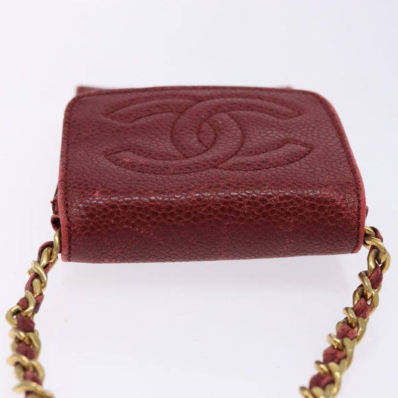 CHANEL Phone Case Caviar Skin Red Gold CC Auth am8937