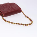 CHANEL Phone Case Caviar Skin Red Gold CC Auth am8937-7