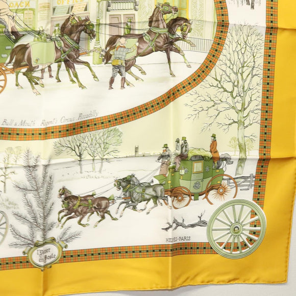 HERMES Carre 90 Scarf ""BULL＆MOUTH WESTERN COACH OFFICE"" Silk Auth am8938