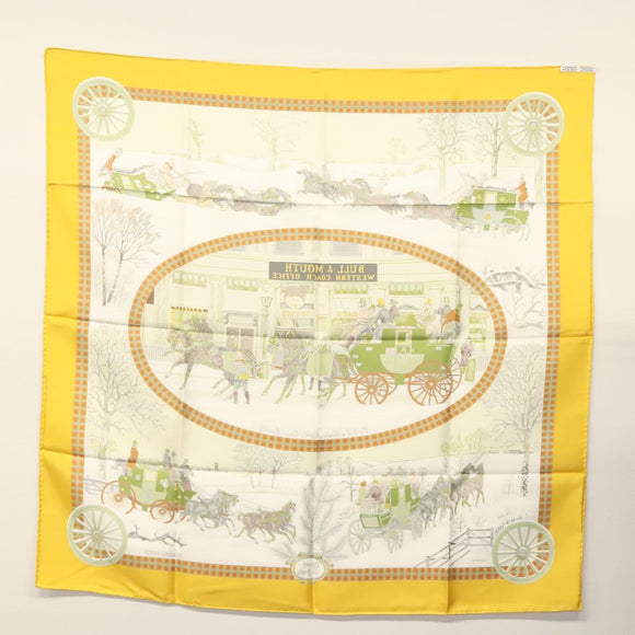 HERMES Carre 90 Scarf ""BULL＆MOUTH WESTERN COACH OFFICE"" Silk Auth am8938