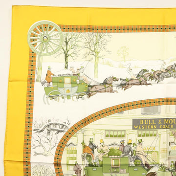 HERMES Carre 90 Scarf ""BULL＆MOUTH WESTERN COACH OFFICE"" Silk Auth am8938 - 0