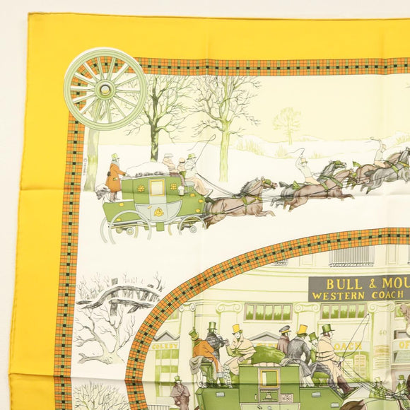 HERMES Carre 90 Scarf ""BULL＆MOUTH WESTERN COACH OFFICE"" Silk Auth am8938