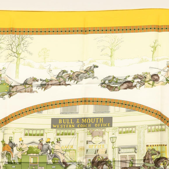 HERMES Carre 90 Scarf ""BULL＆MOUTH WESTERN COACH OFFICE"" Silk Auth am8938