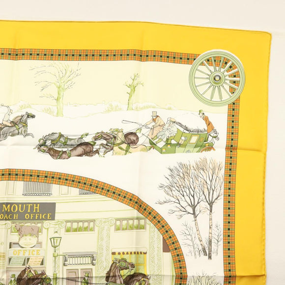 HERMES Carre 90 Scarf ""BULL＆MOUTH WESTERN COACH OFFICE"" Silk Auth am8938