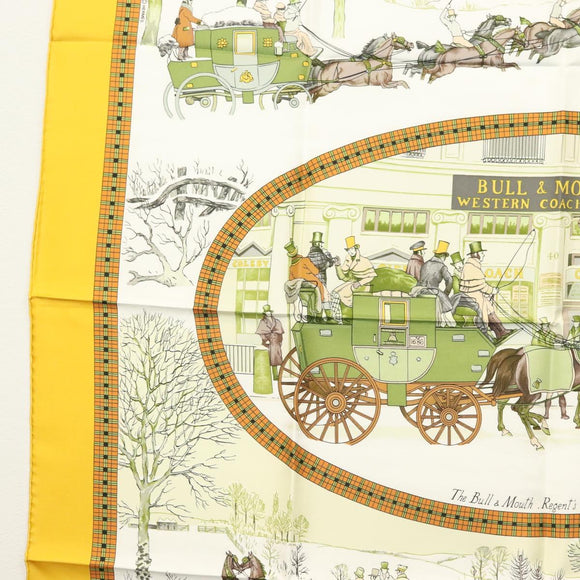 HERMES Carre 90 Scarf ""BULL＆MOUTH WESTERN COACH OFFICE"" Silk Auth am8938