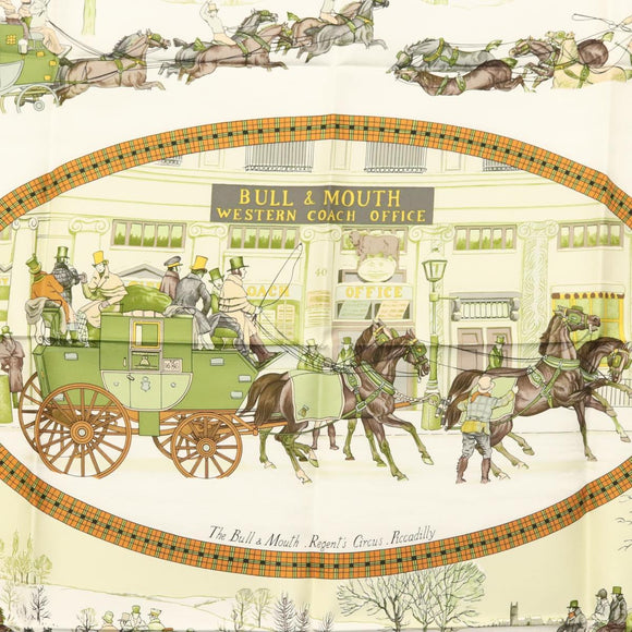 HERMES Carre 90 Scarf ""BULL＆MOUTH WESTERN COACH OFFICE"" Silk Auth am8938