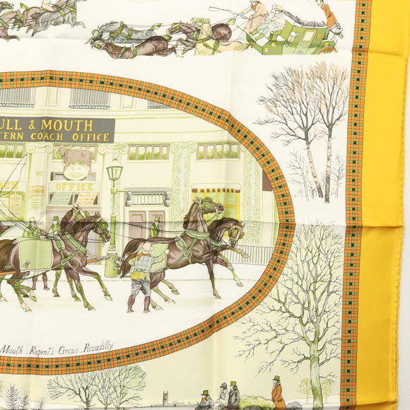 HERMES Carre 90 Scarf ""BULL＆MOUTH WESTERN COACH OFFICE"" Silk Auth am8938