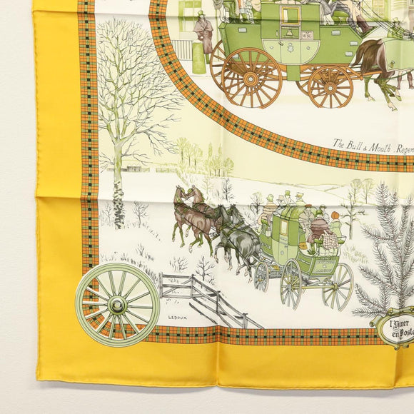 HERMES Carre 90 Scarf ""BULL＆MOUTH WESTERN COACH OFFICE"" Silk Auth am8938