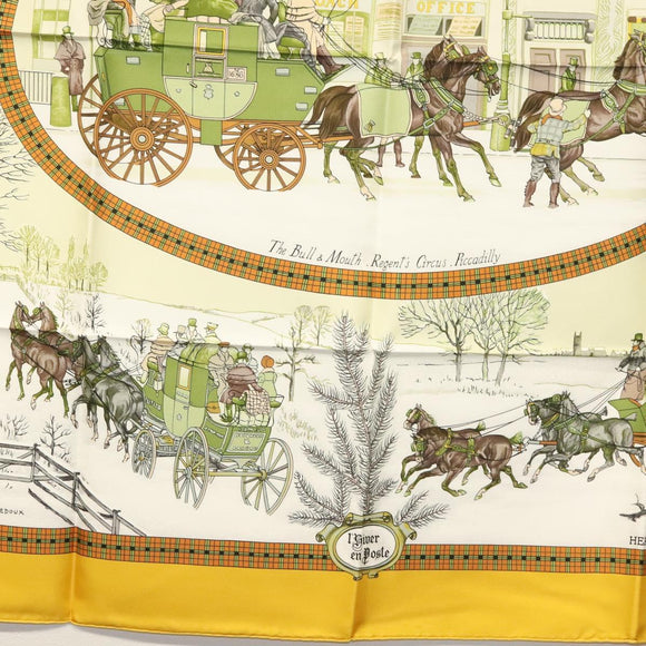 HERMES Carre 90 Scarf ""BULL＆MOUTH WESTERN COACH OFFICE"" Silk Auth am8938