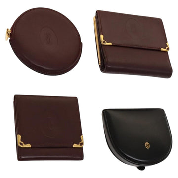 CARTIER Must Line Wallet Leather 4Set Bordeaux Gold black Auth am8945